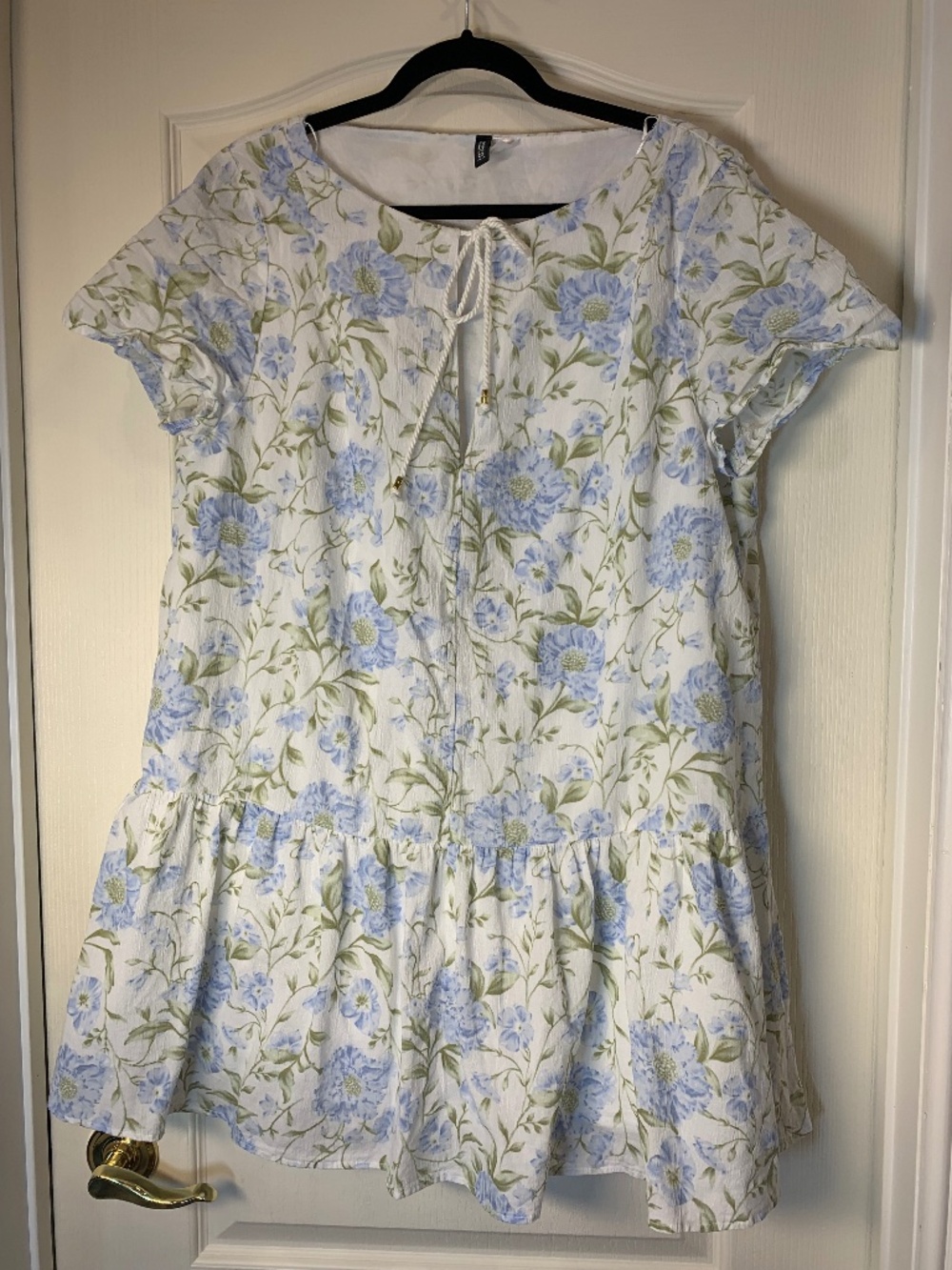 Floral‎ Mini Dress XL Cottagecore Romantic Blue Flowers  Lined Summer Vacation